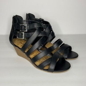 CITY CLASSIFIED | Black Open-Toe Low Wedge Sandal